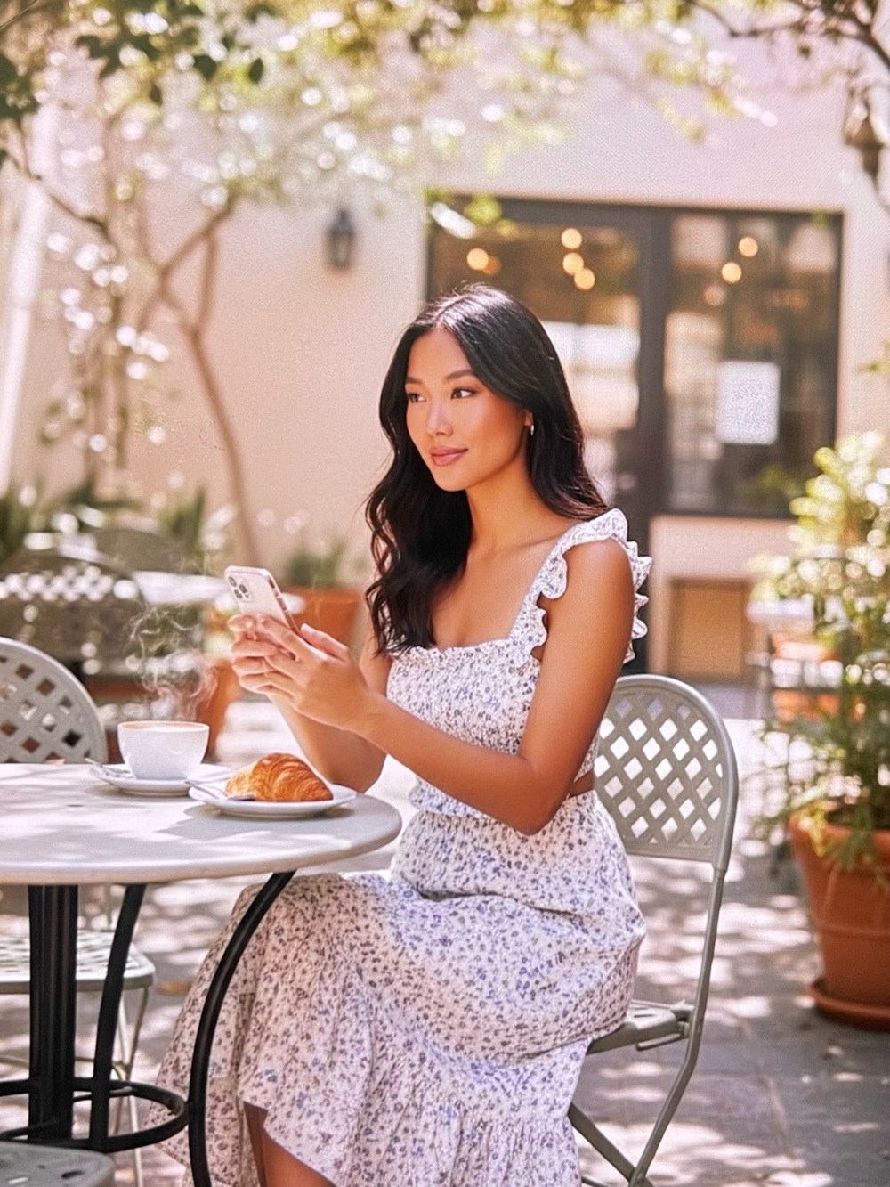 Storia White Dress with Lavender and Blue Floral Print
